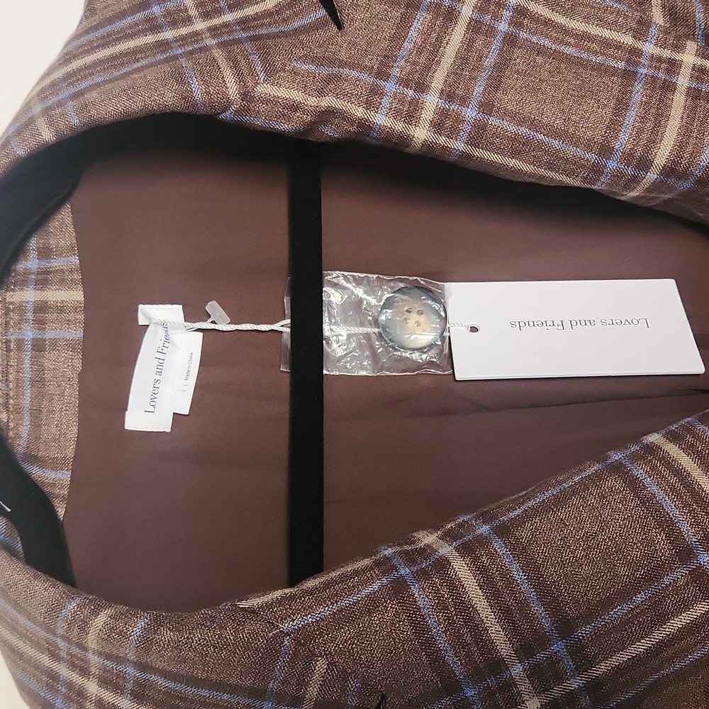 NWT Lovers And Friens Leah Blazer in Brown Plaid Multi Small - Picture 6 of 10